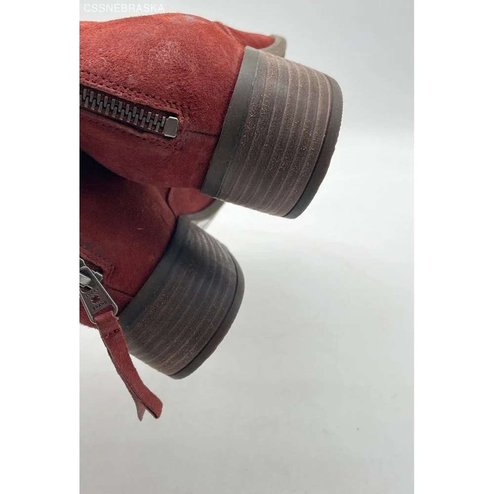 LUCKY BRAND Lahela Ankle Boots‎ in Red/Sable Suede - Size 8/38
